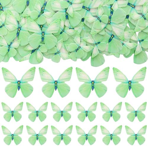 Gyufise 72Pcs Edible Butterfly Cupcake Toppers & Decorations for Butterfly Theme Baby Shower & Kids Birthday Party Cake Supplies - Green