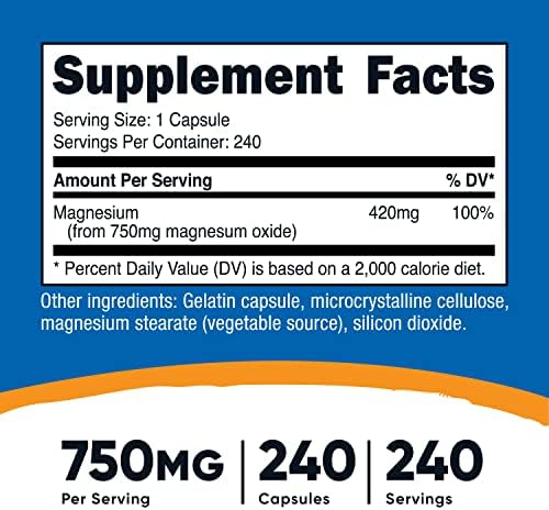Nutricost Magnesium Oxide 750mg, 240 Capsules (3 Bottles)