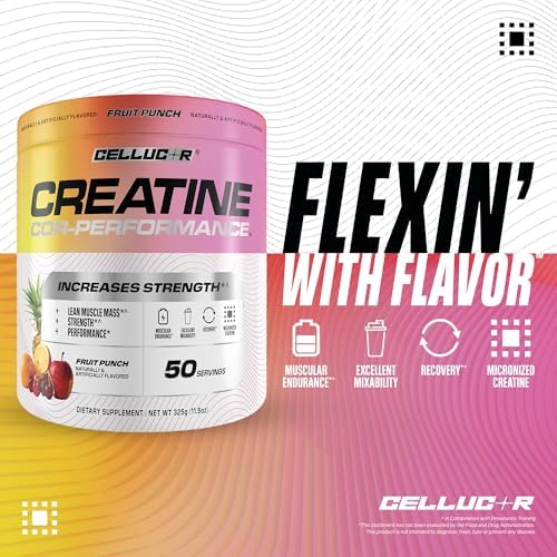 Cellucor Creatine Powder, Fruit Punch Flavor - Increases Strength, Lean Muscle Mass & Endurance, Micronized Creatine for Fast Absorption, 5g Creatine per Serving, 50 Servings