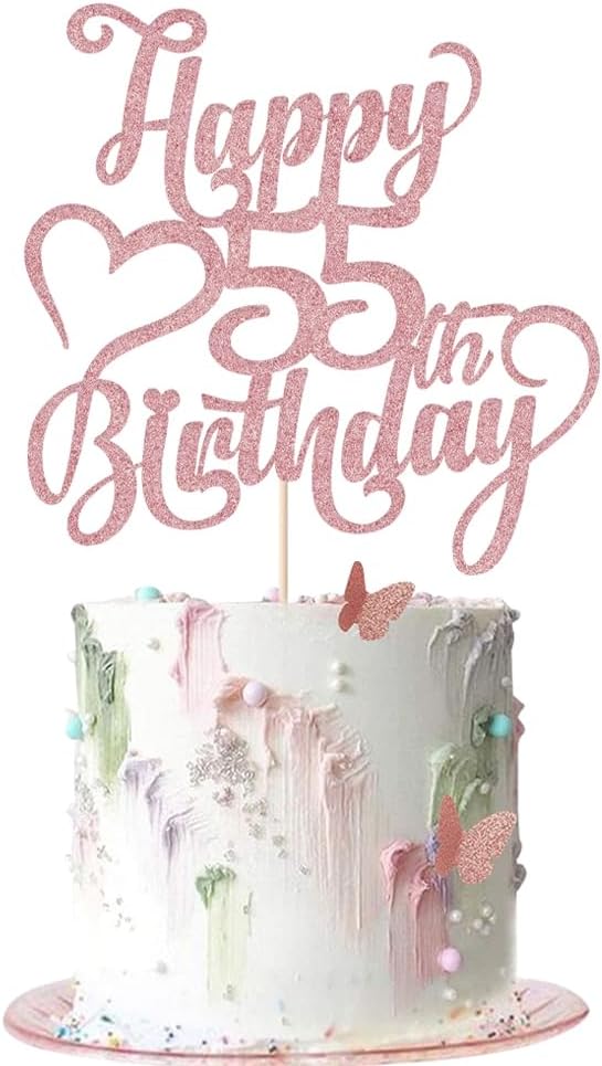 Rose gold Glitter Happy 55th Birthday Cake Topper - 55 Anniversary/Birthday - Hello 55, Cheers to 55 Years,55 & Fabulous Cake Topper Party Decoration