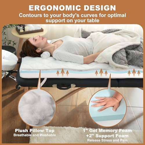 3.2 Inch Lash Bed Topper Set,Gel Memory Foam Massage Bed Topper, Waterproof Fluffy Pillow Top Cover for Spa Esthetician Wax,Includes White Massage Table Toppe & Face Rest Cover