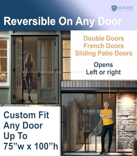 Fiberglass Magnetic Screen Door for Sliding Door, French, and Double Door – Customizable Fit Up to 75w x 100h – Left or Right Offset Opening – by Sentry Screens