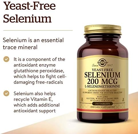 Solgar Yeast-Free Selenium 200 mcg, 250 Tablets - Supports Antioxidant & Immune System Health - Non-GMO, Vegan, Gluten Free, Dairy Free, Kosher - 250 Servings