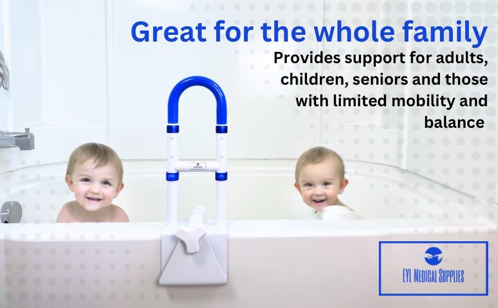 Adjustable Bathtub Handle for Elderly | Sturdy Clamp-On Tub Grab Bar with 300lb Capacity | Grab Bars for Bathtubs | Shower Handle for Elderly | Durable Tub Safety Rail 14" x 17