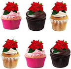 24 X PRE-CUT FLAT CHRISTMAS POINSETTIA FLOWER RICE/WAFER PAPER EDIBLE CUPCAKE TOPPERS PARTY DECORATION