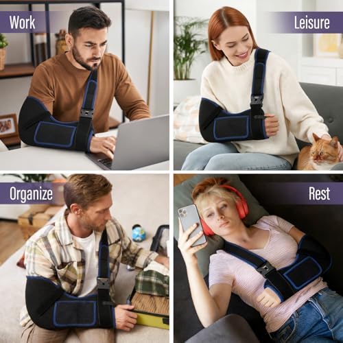 supregear Arm Sling Shoulder Immobilizer for Women Men, Comfortable Breathable Sling for Shoulder Injury, Rotator Cuff, Broken Dislocated Fracture Strain, Fit Left or Right Arm, Black + Dark Blue, M