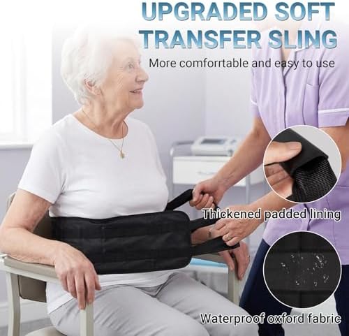 Standard Transfer Sling - Gait Belt for Seniors & Disabled, Patient Lifting Aid for Elderly Mobility, Safe Bed & Wheelchair Transfer Aid for Home Care, Ideal for Caregiver Assisted Lifting (Black)