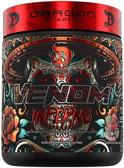 DRAGON PHARMA Venom Inferno, Extreme High-Stim Pre-Workout, Explosive Energy and Unparalleled Focus (40 Servings, Sandileta Shot)