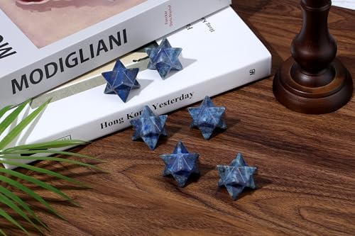 QINJIEJIE Lapis Lazuli Merkaba Crystal Natural Healing Stones Sacred Meditation Energy Generator 1" Reiki 3D Star Dodecahedron Crystal Grid Home Decor Protection Cleansing Spiritual Gifts