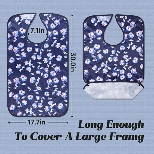 Adult Bibs - 3 Pcs Washable Clothing Protector with Crumb Catcher, Reusable Waterproof Large Feeding Adult Bib for Eating