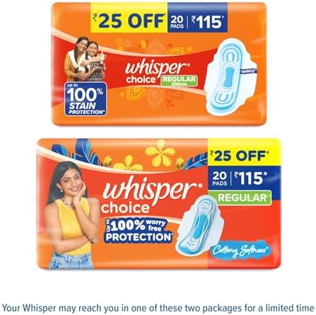 Whisper Choice Wings Regular - 20 Pads Upto 100% Stain Protection
