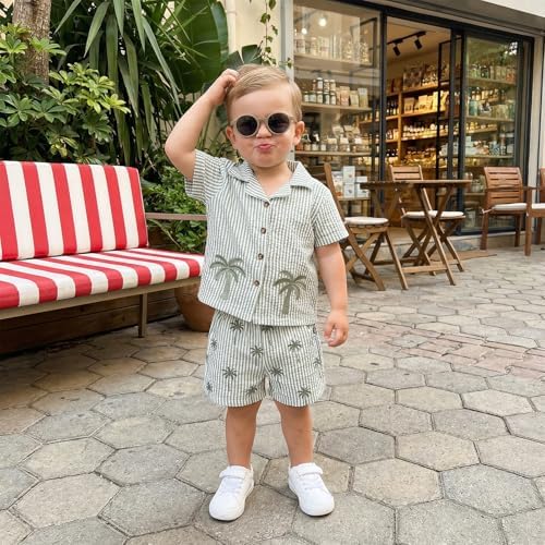 Kupretty Toddler Baby Boy Clothes Tropical Vacation Summer Outfits Button Up Short Sleeves Hawaiian Beach Shirts & Shorts