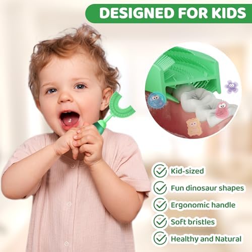 U-Shaped Toothbrush for Kids Ages 2-7， Soft Food-Grade Silicone for Sensitive Gums， 360° Teeth Cleaning Design，Training & Travel-Friendly Toddlers' Toothbrush (Light Green)