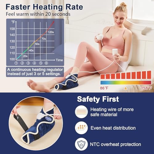 JOBYNA Ankle/Toe/Foot Warmer | Full Coverage Heated Foot Wrap |86-158℉ Continuous Setting| 10-90min Timer| Electric Heating Pad for Plantar Fasciitis Relief, Neuropathy Pain Relief for Foot(1 Pack)