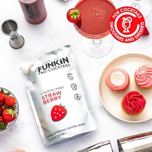 Funkin Pro Strawberry Puree for Cocktails, Cooking & Baking, Real Fruit Cocktail Ingredients, Puree Mixer 1 kg
