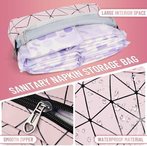 PU Leather Sanitary Napkin Storage Bag Small Make Up Bag Travel Cosmetic Bag Menstrual Cup Pouch First Period Kit Bag for Women Pink