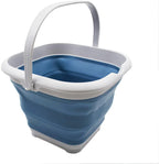 SAMMART 8.5L (2.2 Gallon) Collapsible Square Handy Bucket/Foldable SquareWater Pail/Portable Tub with Handle. Size 31x31cm (Grey/Steel Blue, 1)