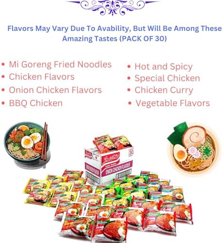 Indomie Variety Pack - 6 Flavors in 1 Case (30 Bags)