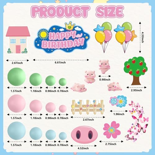 Pink Pig Cake Topper- Pig Happy Birthday Cake Topper, Pink Pig Cake Decoration with Pig Figurine, Butterfly, Pink Pig Cake Decoration Cute Animal Cake Topper for Boy Girl Birthday Party Supplies