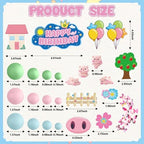 Pink Pig Cake Topper- Pig Happy Birthday Cake Topper, Pink Pig Cake Decoration with Pig Figurine, Butterfly, Pink Pig Cake Decoration Cute Animal Cake Topper for Boy Girl Birthday Party Supplies