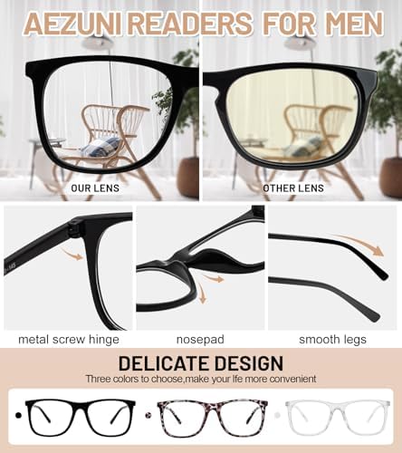 AEZUNI 4 Pack Retro Oversized Square Reading Glasses Men Women Large Wide Stylish Readers 1.0 1.5 2.0 2.5 3.0 3.5 4.0 5.0 6.0