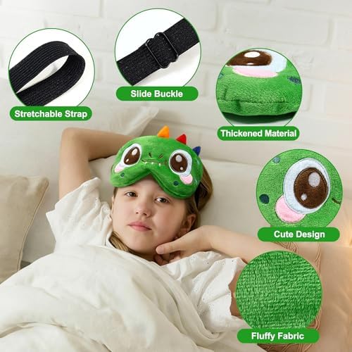 Sleep Mask for Kids, Cute Cartoon Plush Sleeping Eye Cover Green Kawaii Soft Eye Mark with Adjustable Strap Fuffy Animal Eye Blindfold for Kids Boys Girls Teens, Kids Travel Nap Sleeping Mask