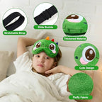 Sleep Mask for Kids, Cute Cartoon Plush Sleeping Eye Cover Green Kawaii Soft Eye Mark with Adjustable Strap Fuffy Animal Eye Blindfold for Kids Boys Girls Teens, Kids Travel Nap Sleeping Mask