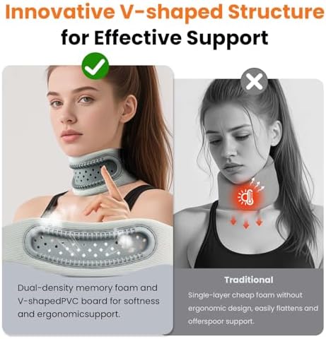 Neck Brace,Support Cervical Collar,Relieve Cervical Pain&Pressure,Soft Skin-Friendly Fabric,Memory Foam Wrapped in Silicone Breathable Hard Frame,One Size for Men&Women(Space Gray)