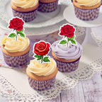 50 PCS Edible Rose Cupcake Toppers Wafer Paper Red Roses Cupcake Picks Valentine's Day Edible Flowers Cake Decorations Rose Theme Baby Shower Birthday Mother's Day Party Decorations Supplies
