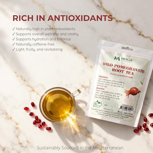 Merja Herbs Wild Pomegranate Root Tea - Antioxidant - Natural Caffeine Free - Loose Tea - 100% Natural & Premium Quality 70gr