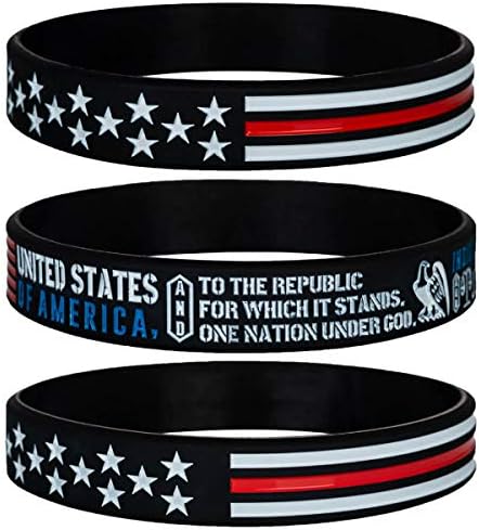 Sainstone Power of Faith Patriotic American Flag Silicone Bracelets Set with Patriot's Prayer, American Power Eagle - USA Thin Red Line Rubber Wristbands Gifts for Patriots, Army, Men, Women