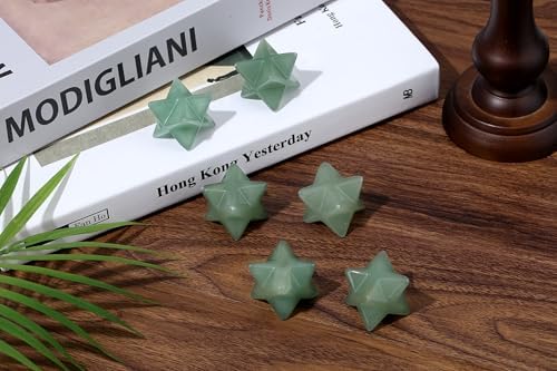 QINJIEJIE Green Aventurine Merkaba Crystal Natural Healing Stones Sacred Meditation Energy Generator 1" Home Decor Protection Cleansing Spiritual Gifts Reiki 3D Star Dodecahedron Crystal Grid