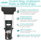 Vive Crutch Pads, Bag, & Hand Grips (5 PCS) - Crutches for Adults Armpit Padding, Hand Grips, Accessories Pouch - Soft Tips Medical Padded Handles for Kids, Men, Women - Lightweight