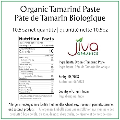 Jiva Organics Tamarind Concentrate 10.5 Oz Bottle (300g) - Premium Quality, Non-GMO, Imli Paste Puree, No Sugar, Sweet & Sour Sauce for Indian Chutney & Thai Curry, Gluten Free