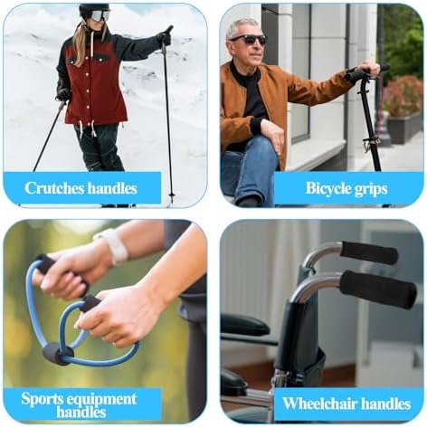 4 Pcs Walking Cane Hand Grips, Walking Stick Grips for Seniors Offset Handle Crutch Replace Hand Grip Sticks Black Grip Cushion Cane Parts for Seniors Walker Handlebars