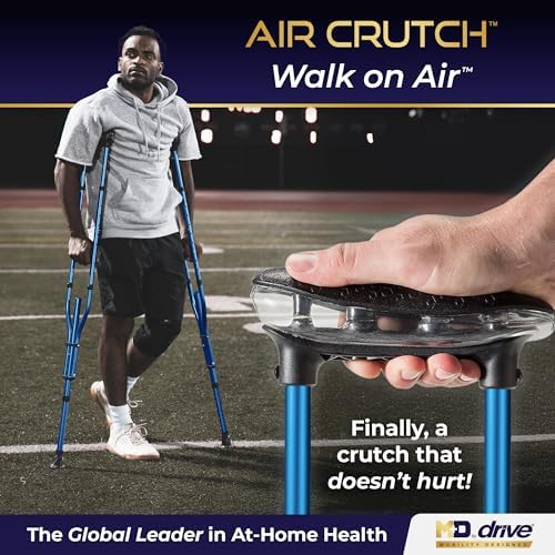 Air-Crutch Lightweight Walking Crutch, Adult Crutches for Walking with Comfortable Underarm Pads and Ergonomic Grips, Adjustable Height 4'7"-6'7", 300 lb Capacity, Blue