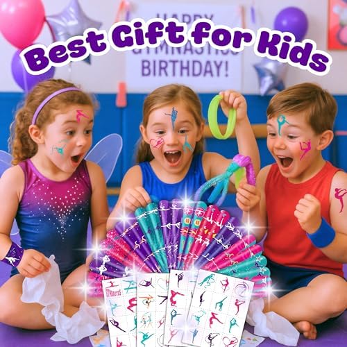 72PCS Gymnastics Party Favors - 48 Tattoos & 24 Slap Bracelets, Perfect for Gymnastics-Themed Birthdays, School Prizes, and Christmas Rewards for Kids