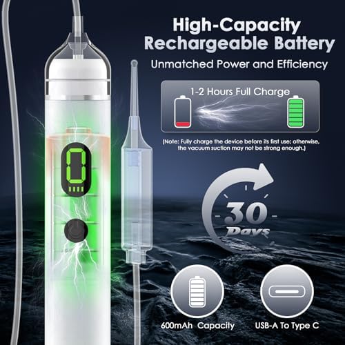 Electric Ear Vacuum Wax Remover - Ear Suction Wax Removal Kit with 3 Levels Strong Suction - USB Rechargeable Ear Wax Removal Kit -Earwax Vacuum Suction Tool for Adults and Kids (White)