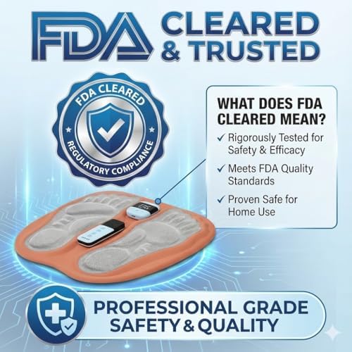 FDA Cleared TENS EMS Foot Massager Pad for Neuropathy, Circulation & Cold Feet | Foldable Rechargeable Pain Relief Mat with Remote | 2-Year Warranty (Orange)