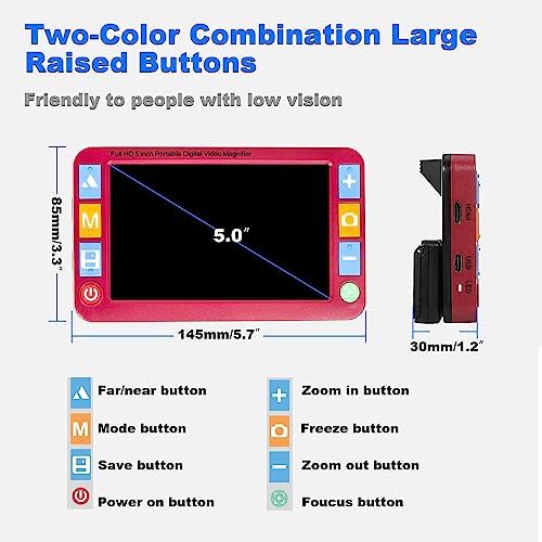 Portable Digital Video Magnifier, Electronic Reading Aid 5.0 Inch with Foldable Handle for The Visually Impaired Macular Degeneration Low Vision, 2X-32X Times Zoom 26 Color Modes