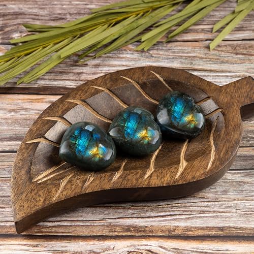 Labradorite Heart Palm Stone, Heart Shaped Crystals and Healing Stones- Pocket Worry Stone for Anxiety and Stress Relief - Healing Crystals for Meditation, Reiki, Spiritual and Crystal Gifts
