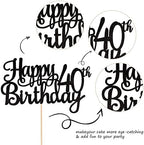 1 PCS Happy 40th Birthday Cake Topper Glitter Cheers to 40 Years Birthday Cake Pick 40 Fabulous Cake Decoration for Happy 40th Birthday Anniversary Party Decorations Supplies Black