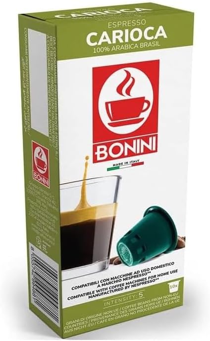 Bonini Carioca Coffee Pods Compatible with Nespresso 100% Italian Coffee Capsules (Pack of 10, Total 100 Pods)