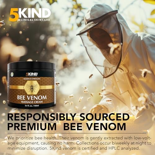 5kind Maximum Strength Bee Venom Cream - Naturally Massage Joints & Muscles, Lower Back, Knee, Neck, Shoulder, Hip & Feet - Responsibly Sourced Premium Bee Venom Cream 3.4 Fl Oz