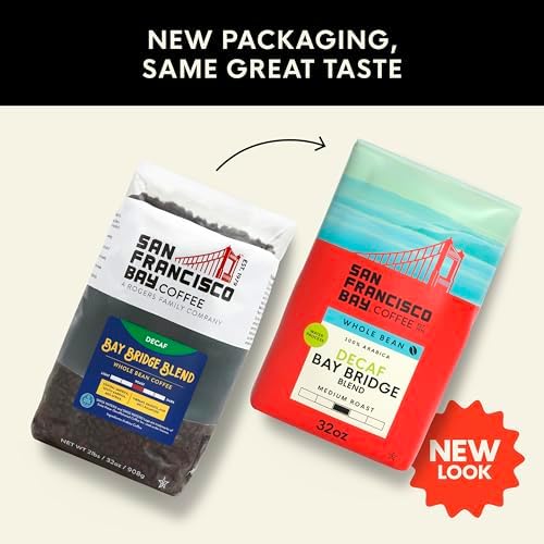 San Francisco Bay Decaf Whole Bean Coffee, Decaf Bay Bridge Blend (32 oz Bag), Medium Roast Coffee Beans, Swiss Water Process