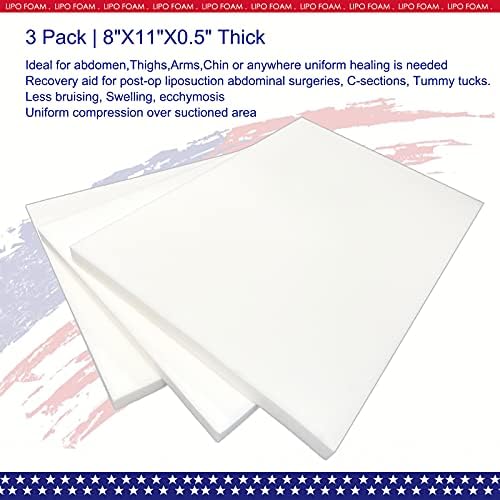 3 Pack Lipo Foam Pads - Post Surgery Ab Board Liposuction Surgery Flattening Abdominal Compression Lipo Foam Sheets 8" x 11"