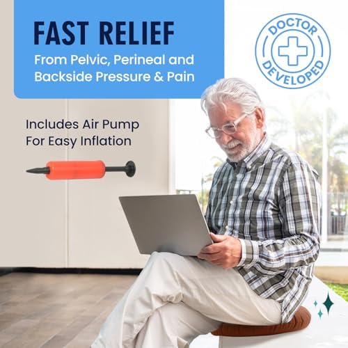 Dr. Frederick's Original Inflatable Donut Pillow - 15" Seat Cushion for Tailbone Pain, Hemorrhoids & Bed Sores – Doctor-Developed for Postpartum, Prostatitis & Travel - Odor-Free, Durable Vinyl - Red