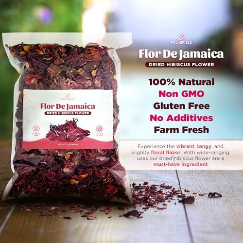 Organic Dried Hibiscus Flowers - 1 Lb | Whole Flor De Jamaica Petals For Loose Tea, Agua Fresca & Herbal Infusions | Organic Hibiscus Tea Loose Leaf - Caffeine-free, No Additives, Non-GMO, Gluten Free