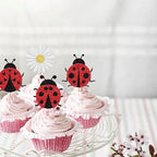 24 Pack Ladybug Cupcake Toppers Glitter Insects Ladybug Cupcake Picks Baby Shower Kids 1st Birthday Flowers Party Cake Decorations Supplies