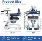 Patient Transfer Lift Chair, 350 lb Capacity, 180° Split Seat, Hydraulic Commode Wheelchair for Elderly, Bed to Toilet